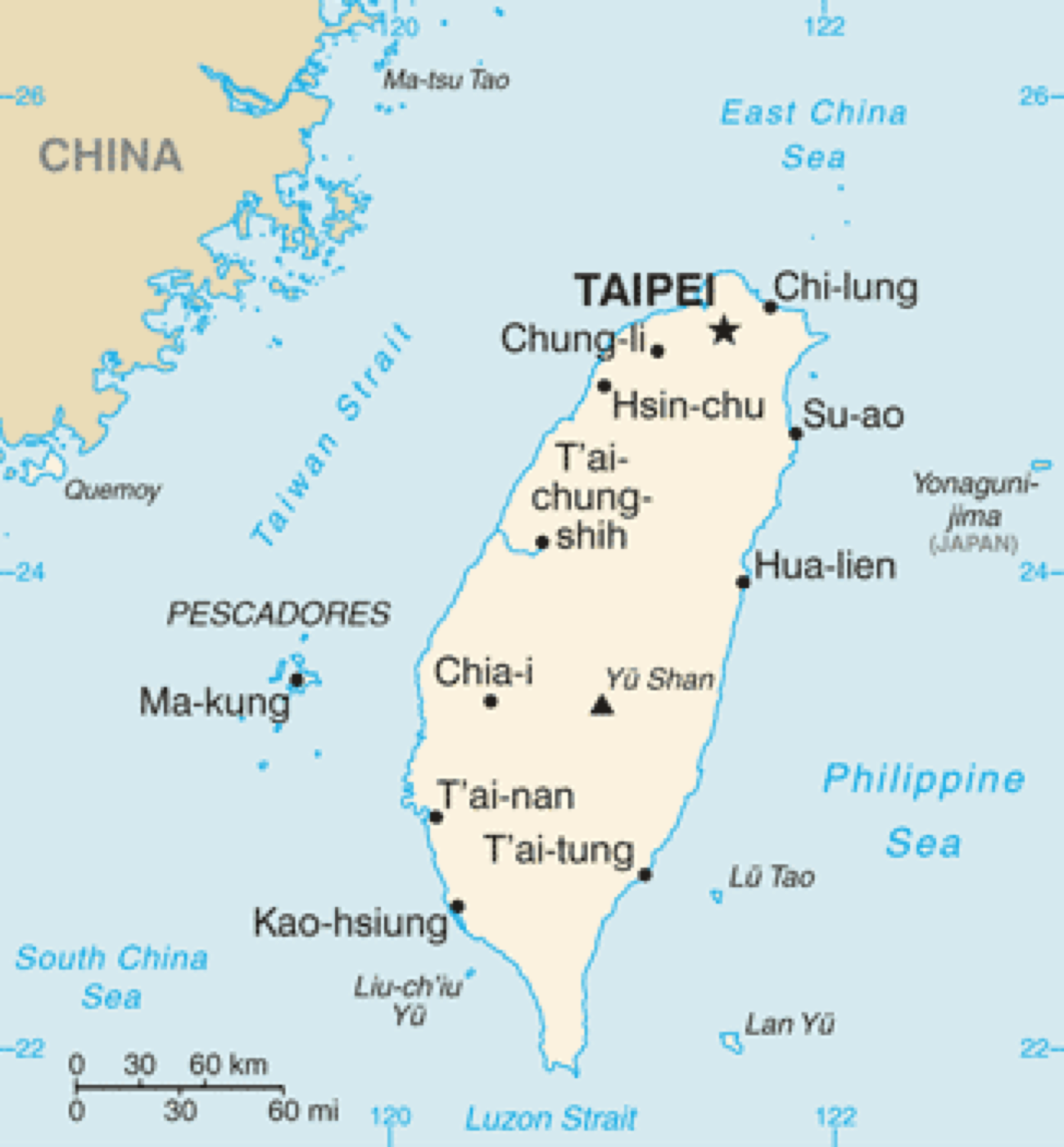 臺灣地圖分區示意